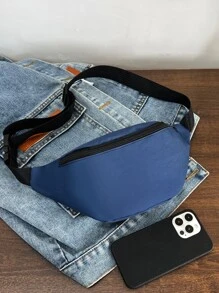 1件女士时尚腰包/胸包，隐藏式拉链，纯色防水尼龙材质，可装硬币和小物件；男士拉链前开式腰包/胸包/斜挎包/单肩包，适合旅行、工作、运动等场合。 - 藏蓝色 - 查看 4