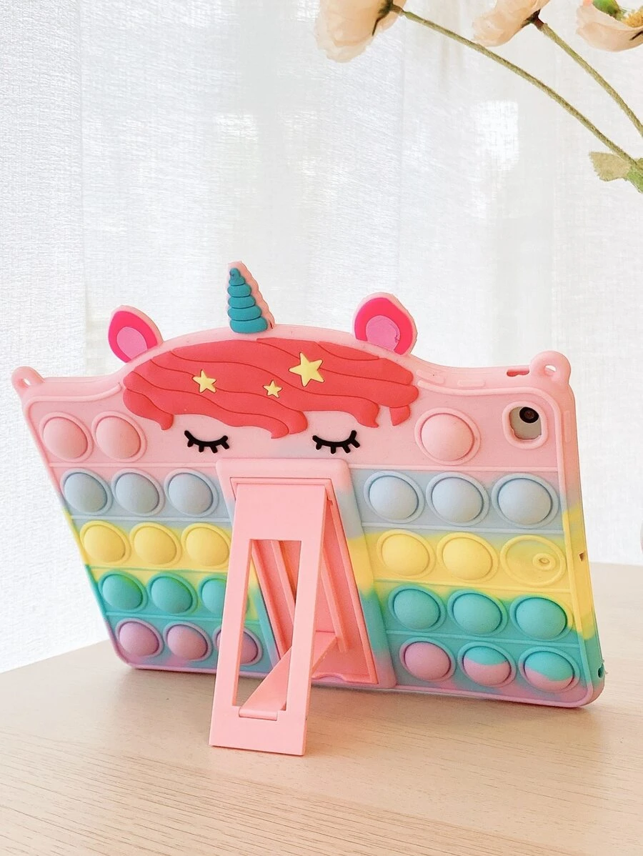 1pc Cute Unicorn Design Anti-Fall Cobertura Completa Silicone Soft Shell Tablet Case Com Suporte Compatível Com IPad