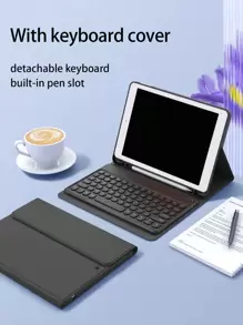 带键盘的保护壳兼容 iPad 7/8/9 Gen 10.2 英寸，兼容三星 Galaxy Tab S6 Lite 10.4，内置笔架 - 紫色 - 查看 2