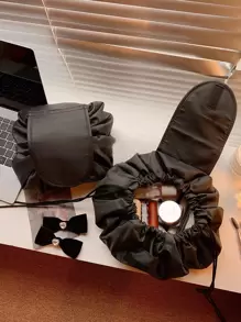 1pc Portable Polyester Makeup Storage Bag, Daily Black Drawstring Design Make Up Organizer Storage Bag For Outdoor Travel,Boho Vibes,For Holiday Beach, Bathroom Collection, Bedroom Collection, Large Capacity,Makeup Bag,Travel Essential - Black - View 2