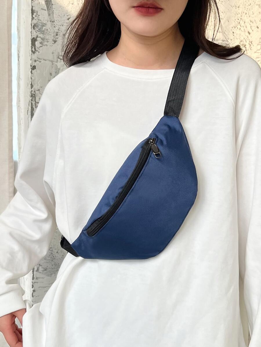 1件女士时尚腰包/胸包，隐藏式拉链，纯色防水尼龙材质，可装硬币和小物件；男士拉链前开式腰包/胸包/斜挎包/单肩包，适合旅行、工作、运动等场合。