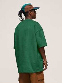 INFLATION Men Slogan Graphic Drop Shoulder Tee - Green - View 2