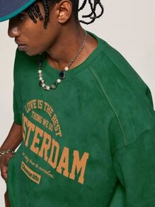 INFLATION Men Slogan Graphic Drop Shoulder Tee - Green - View 5