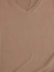 SHEIN LUNE Áo thun nữ màu trơn Giải trí - màu nâu - Xem 3