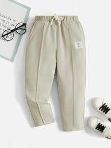 SHEIN Leap Crew Toddler Boys Letter Patched Detail Drawstring Waist Trousers - Khaki - View 2