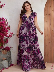 YISIKADO Vestido con estampado floral bajo con fruncido - Morado - Ver 4