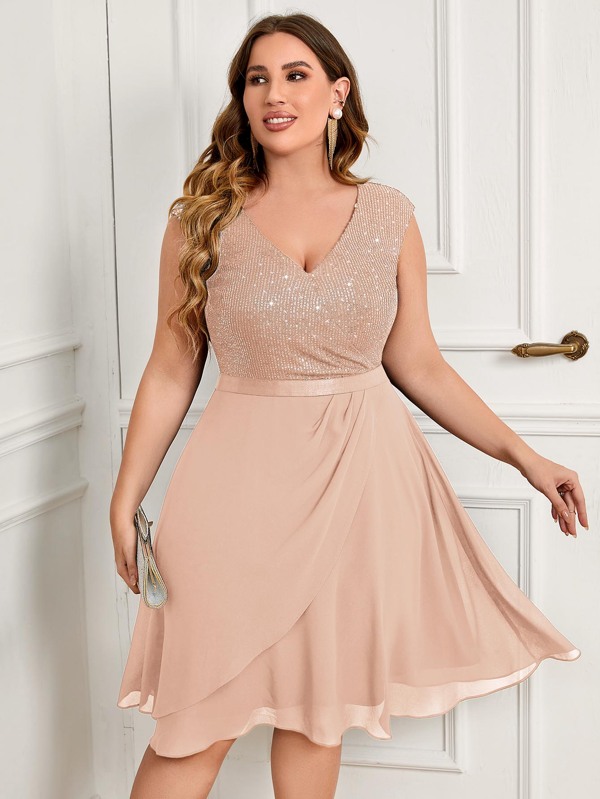 MIUSOL Plus Robe Trap?�ze ?? Paillettes En Mousseline Ourlet Enveloppant F??te Cocktail | Mode en 