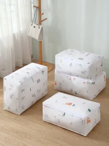 1pc 24 Inch PEVA Clothes Storage Bag, Cartoon Animal Print Foldable Comforter Storage Bag For Bedroom - White - View 2