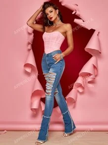 Apperloth A Top con corsé de malla con lentejuelas en estilo Y2K, con pliegues, con boning, borde curvado, cordones y espalda descubierta, efecto modelador, top corto, ropa sexy para el Día de San Valentín y festivales de música