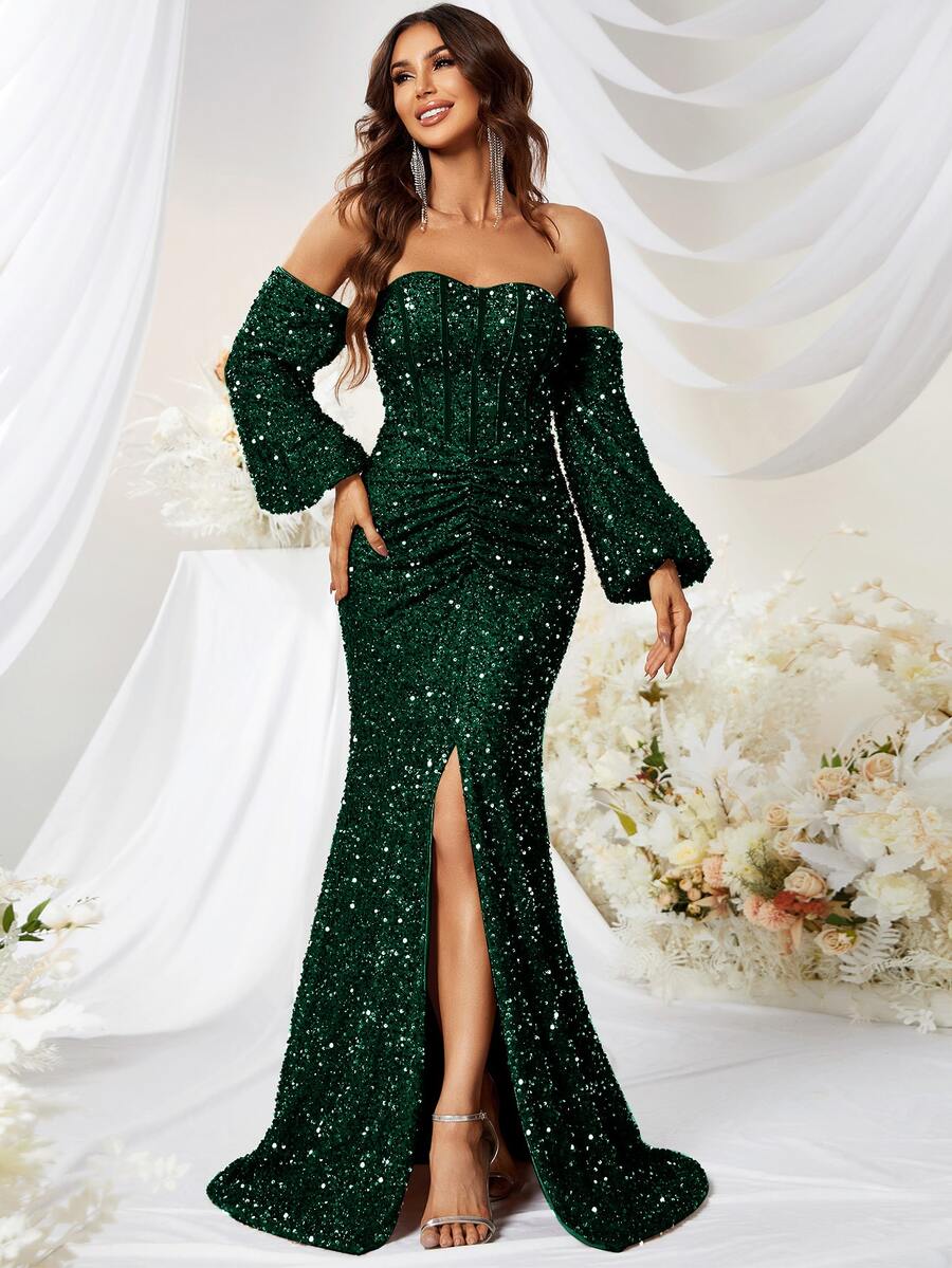 YISIKADO Đầm ghép mộng kim sa Dây kéo Tách cao màu trơn Buổi tiệc