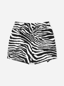 SHEIN EZwear 斑馬條紋拉鏈細節不對稱下擺裙裤 - 黑與白 - 查看 2