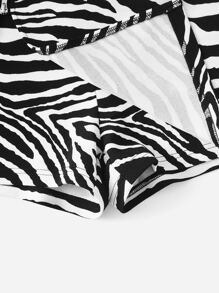 SHEIN EZwear 斑馬條紋拉鏈細節不對稱下擺裙裤 - 黑與白 - 查看 5