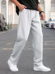 Manfinity Hypemode 男士休閒純色束口收緊褲 - 淺灰色 - 查看 1