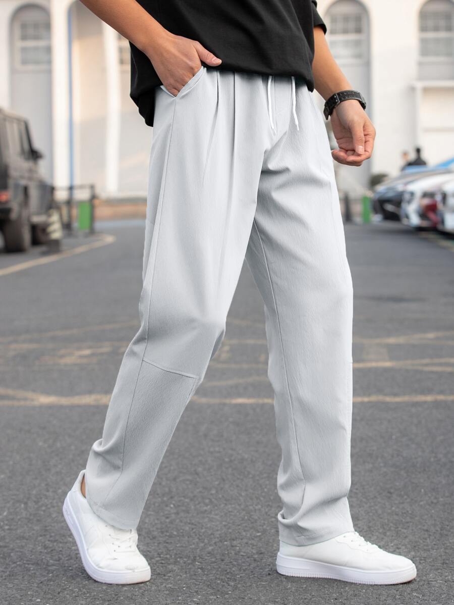 Manfinity Hypemode 男士休閒純色束口收緊褲 - 淺灰色 - 查看 1