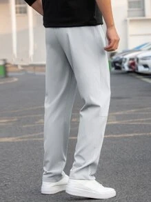 Manfinity Hypemode 男士休閒純色束口收緊褲 - 淺灰色 - 查看 2