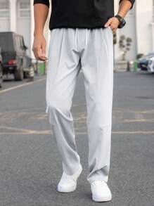 Manfinity Hypemode 男士休閒純色束口收緊褲 - 淺灰色 - 查看 4