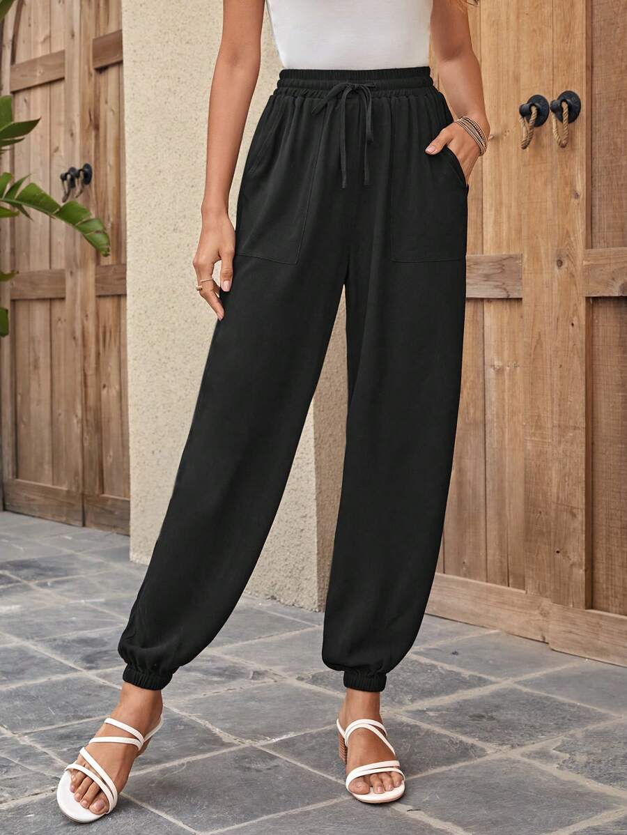 SHEIN LUNE Quần nữ Dây kéo Túi màu trơn Giải trí