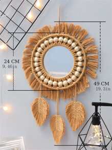 1入組織物掛飾,波西米亞鏡子和珠子裝飾編織流蘇掛飾適用於臥室 - 咖啡棕 - 查看 2