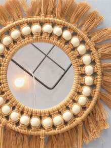 1入組織物掛飾,波西米亞鏡子和珠子裝飾編織流蘇掛飾適用於臥室 - 咖啡棕 - 查看 4