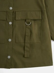 SHEIN EZwear Plus Gorpcore Flap Pocket Button Front Shirt - Army Green - View 4