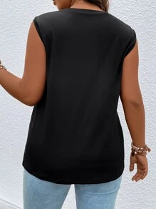 SHEIN LUNE 大碼羽毛印花背心上衣 - 黑色 - 查看 2