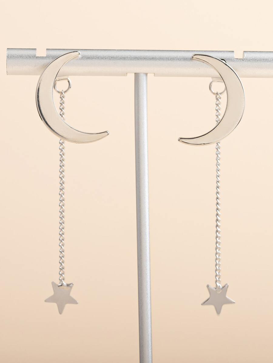 1對時尚月亮和星星裝飾耳夾適用於女士日常裝飾