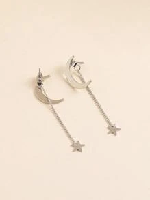 1對時尚月亮和星星裝飾耳夾適用於女士日常裝飾 - 銀色 - 查看 4
