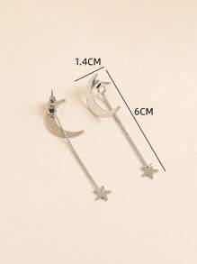 1對時尚月亮和星星裝飾耳夾適用於女士日常裝飾 - 銀色 - 查看 5