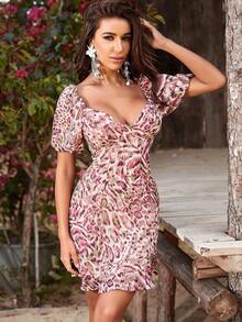 YISIKADO Đầm Lộ Lưng viền lá sen Ren lên Viên lá sen Dây kéo Tất cả trên in Gợi cảm - Nhiều màu - Xem 4