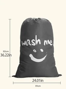 1入組滌綸洗衣籃,現代抽繩設計表情和字母圖案洗衣籃適用於戶外遊玩 - 灰色 - 查看 4