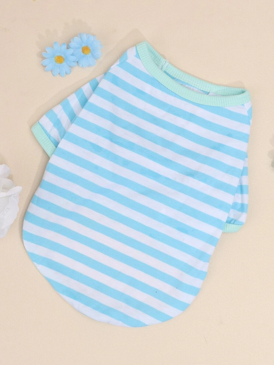 1pc Polyester Thin Striped Round Neck T-shirt Suitable For Pet Cats And Dogs, Four Seasons Wearing - Multicolor - View 1