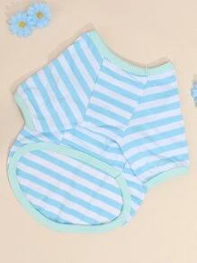 1pc Polyester Thin Striped Round Neck T-shirt Suitable For Pet Cats And Dogs, Four Seasons Wearing - Multicolor - View 4