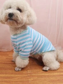 1pc Polyester Thin Striped Round Neck T-shirt Suitable For Pet Cats And Dogs, Four Seasons Wearing - Multicolor - View 5