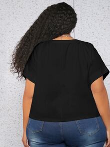SHEIN CURVE+ Plus Solid Batwing Sleeve Tee - Black - View 3