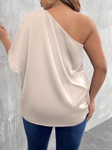 SHEIN LUNE Áo sơ mi Plus Size Bất đối xứng Xù màu trơn Giải trí - Rượu sâm banh - Xem 2