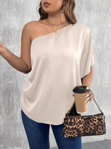 SHEIN LUNE Áo sơ mi Plus Size Bất đối xứng Xù màu trơn Giải trí - Rượu sâm banh - Xem 3