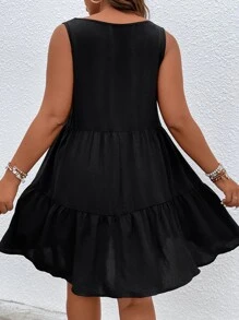 SHEIN LUNE Đầm Plus Size Viên lá sen màu trơn Giải trí - màu đen - Xem 2