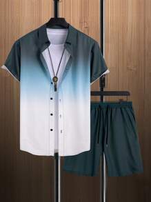 Manfinity RSRT Men Ombre Shirt & Drawstring Waist Shorts Without Tee - Multicolor - View 1