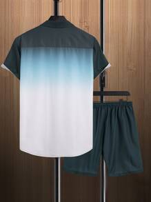 Manfinity RSRT Men Ombre Shirt & Drawstring Waist Shorts Without Tee - Multicolor - View 2