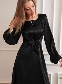 Modelyn Jacquard Trumpet Sleeve Knot Front Dress, Evening Dress