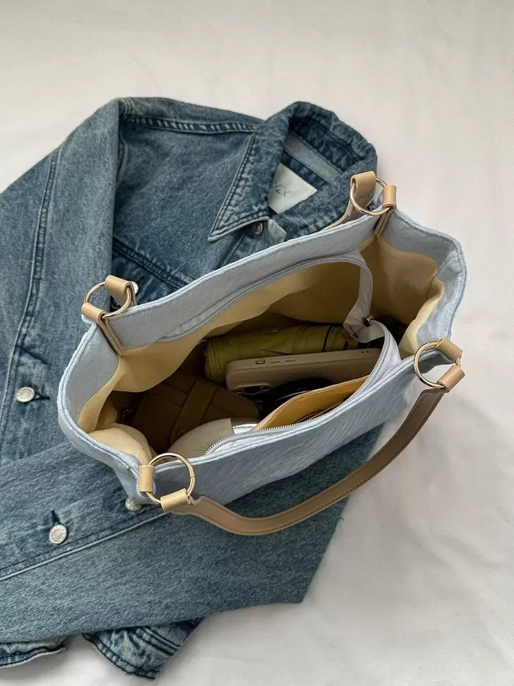 Bolsa cuadrada minimalista doble asa - Azul - Añade 5