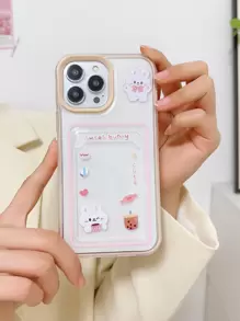 Vỏ điện thoại trong suốt hình thỏ có khe cắm thẻ - Nhiều màu - Xem 1