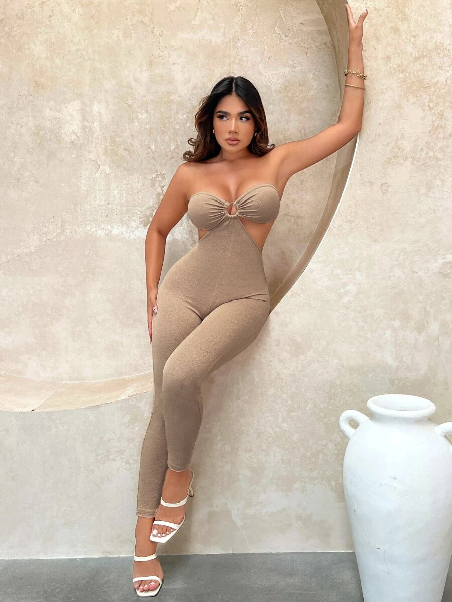 SHEIN SXY Cut Out Waist Tube Unitard Jumpsuit