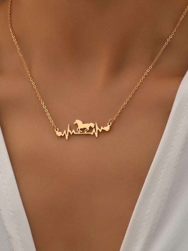 Collier Cheval Acier Inoxydable Doré - Pendentif Cheval - Cadeau Femme/Fille
