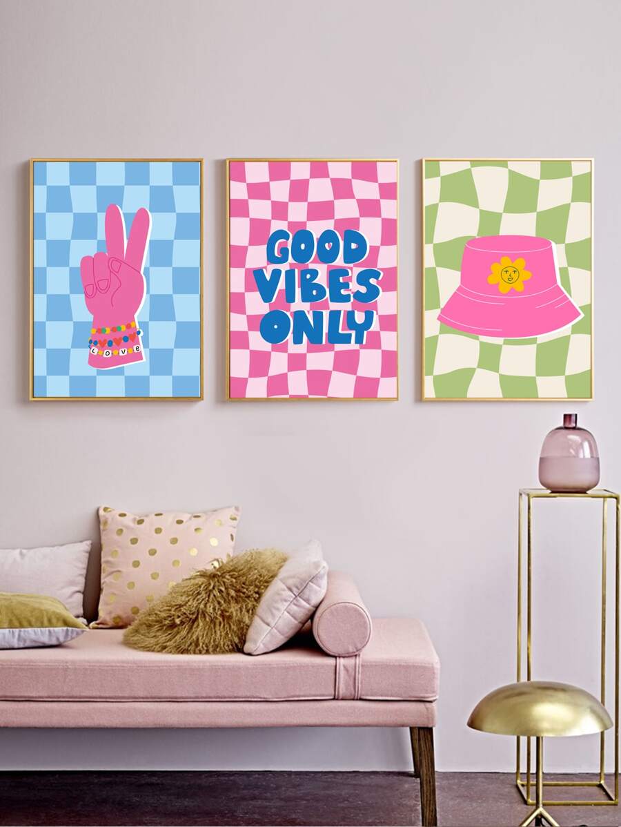 3 Pieces, Quotes Hippie Abstract Letter Flower Pattern Posters, Used For Artistic Decoration Of Living Room, Bedroom, And Study Wall Arts, Frameless - Multicolor - View 1