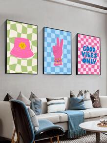 3 Pieces, Quotes Hippie Abstract Letter Flower Pattern Posters, Used For Artistic Decoration Of Living Room, Bedroom, And Study Wall Arts, Frameless - Multicolor - View 2