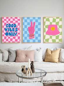 3 Pieces, Quotes Hippie Abstract Letter Flower Pattern Posters, Used For Artistic Decoration Of Living Room, Bedroom, And Study Wall Arts, Frameless - Multicolor - View 5