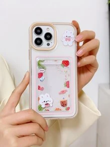 Vỏ điện thoại trong suốt hình thỏ có khe cắm thẻ - Nhiều màu - Xem 3