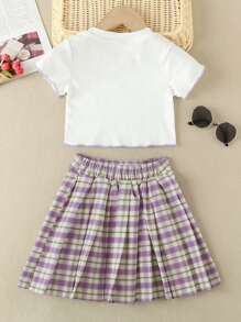 女孩蝴蝶圖案木耳邊T恤和百褶半身裙 - 彩色 - 查看 2