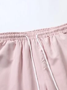 Manfinity RSRT Men Floral Print Shirt & Drawstring Waist Shorts Without Tee, Beach Vacation Clolorful Set - Baby Pink - View 6